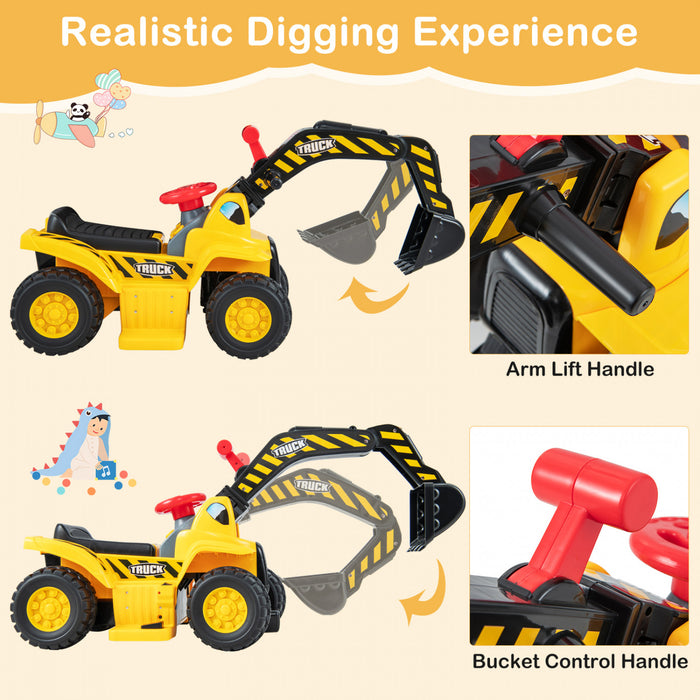 Costway 6v Electric Kids Ride Sur L'excavatrice Pretend Jouer Tracteur De Jouet W / Cercle De Basket-ball