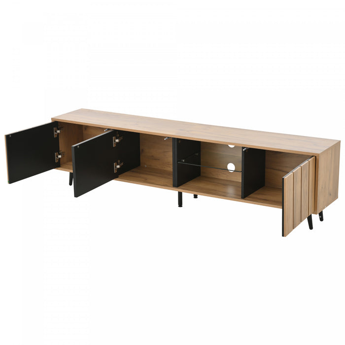 Nathan meuble TV – meuble multimedia avec 3 portes et etageres ouvertes, finition naturelle