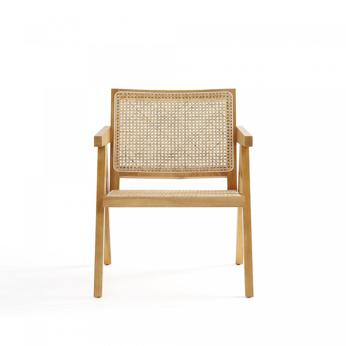 Fauteuil d’appoint en bois avec dossier en cannage style industriel chic Hamlet, naturel – Lot de 2