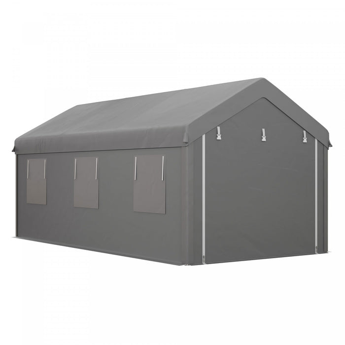 Outsunny 10' X 20' Carport, Abri De Voiture Avec 6 Fenetres Et 2 Portes