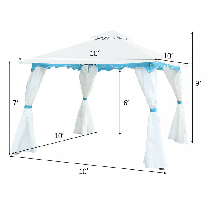 Auvent De 10 Pi X 10 Po En Acier A 2 Etages Pour Abri De Jardin, Tente A Baldaquin A Rideaux