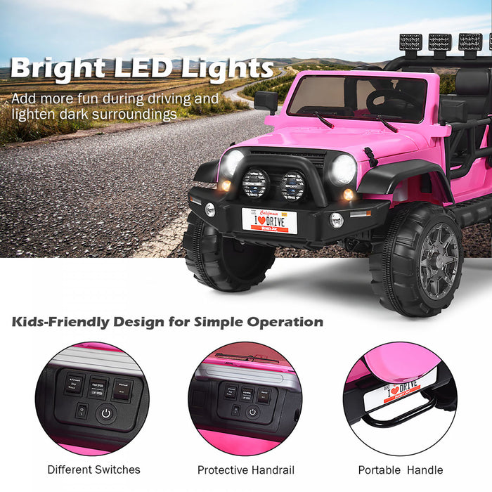 Voiture Pour Enfants 2 Places 12v, Pick-up Telecommande Avec Compartiment De Rangement, Coloris Rose