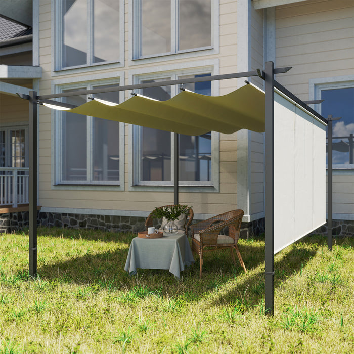 Outsunny Pergola Retractable 10' X 12' Avec Store Enrouleur, Beige