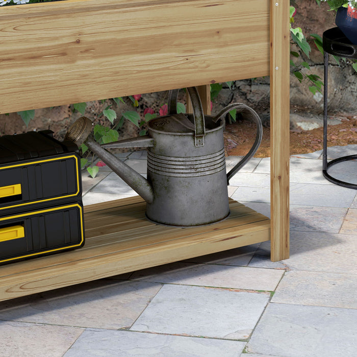 Outsunny Lit De Jardin Sureleve Avec Treillis Et Etageres Pliables, Naturel