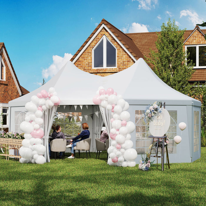 Outsunny Chapiteau Octogonal 5 m x 6,8 m, Grand Abri Exterieur pour Evenements et Fetes
