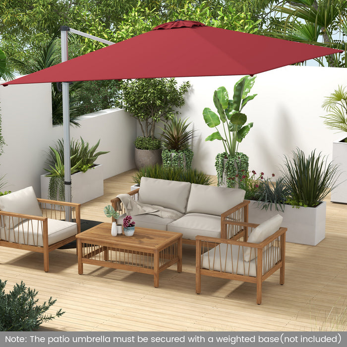 Costway Parasol d'exterieur a bras articule 10 pieds en aluminium suspendu deporte, avec rotation a 360° Rouge