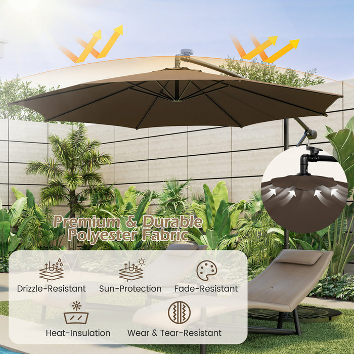 Costway Parasol deporte cantilever 10FT 112 LED solaire avec manivelle et inclinaison pour exterieur