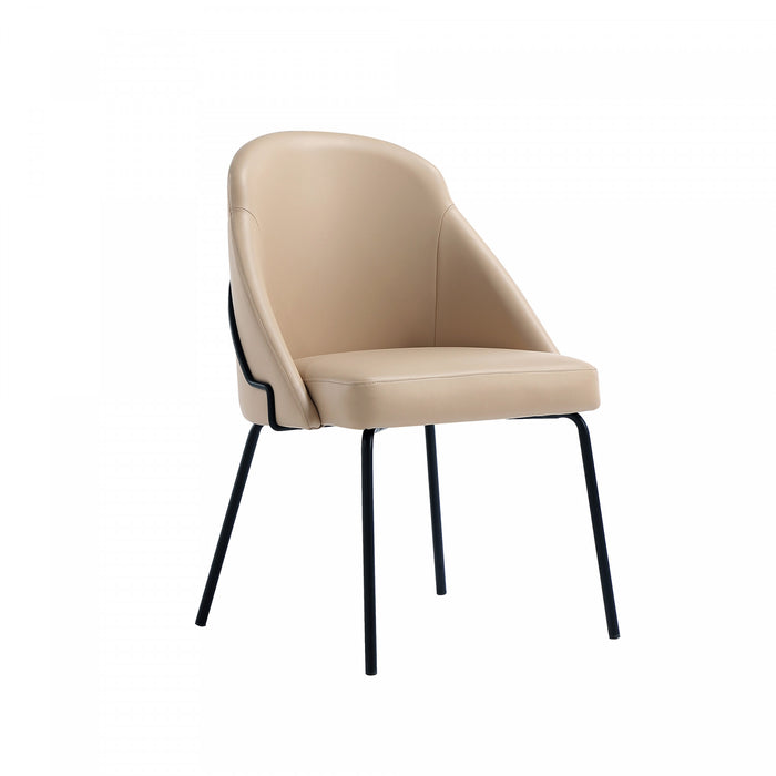 Chaise de salle a manger moderne Gracie en cuir vegetalien et metal, couleur beige et noir - Lot de 2