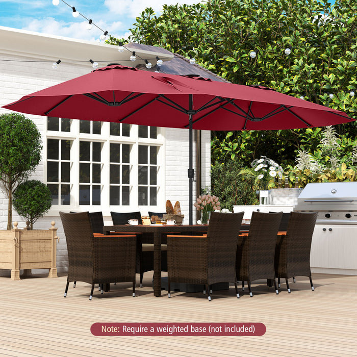 Costway Parasol de patio extra-large de 15,5 pieds avec lumieres solaires LED et 12 baleines robustes rouge
