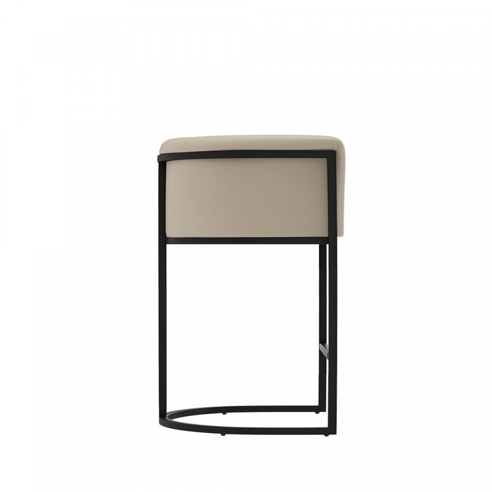 Tabouret de comptoir cosmopolite mi-siecle moderne en metal et tissu, coloris grege