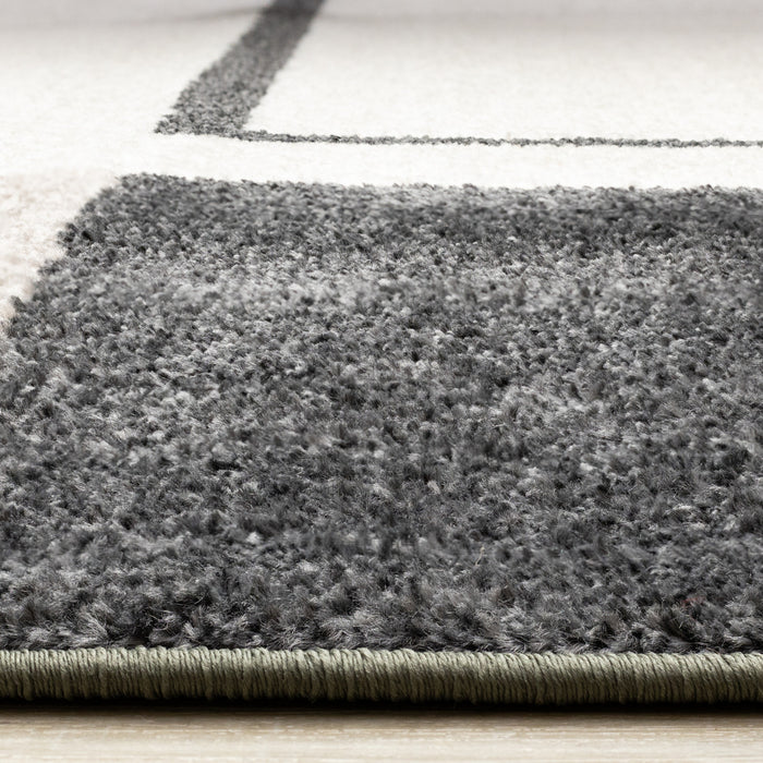 Carpette moderne Marley verte, grise et blanche à motif géométrique - 7 pi 10 po x 10 pi 6 po