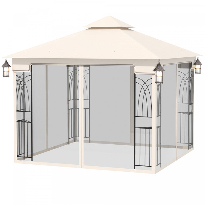 Outsunny Auvent De Terrasse A Toit Souple10' X 10', Creme