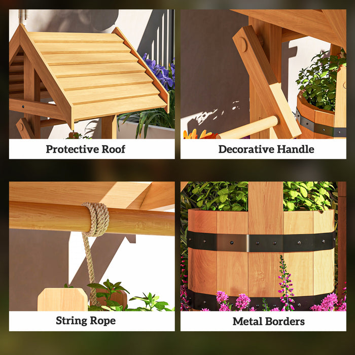 Outsunny Puit Jardiniere d'exterieur en bois avec seau suspendu, Orange
