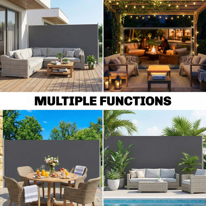 Auvent lateral retractable Outsunny, ecran d'intimite exterieur, gris fonce