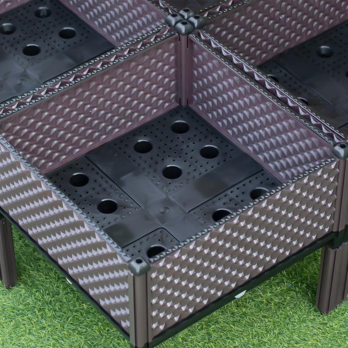 Outsunny Lot De 6 Pieces Jardiniere Sur Pieds Carre Potager Modulable Insert D'irrigation Inclus Plastique Brun