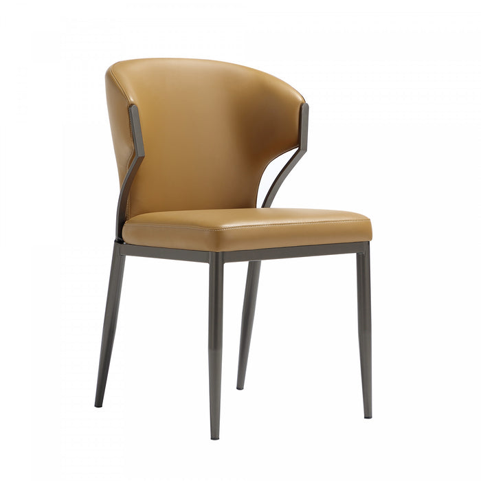 Chaise de salle a manger moderne en cuir vegetalien et metal Kirsten couleur camel - Lot de 4