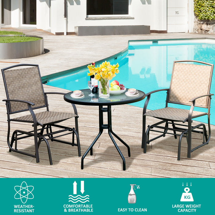 Costway Ensemble mobilier bistro de patio 3PCS chaise a bascule, table en verre avec trou parasol