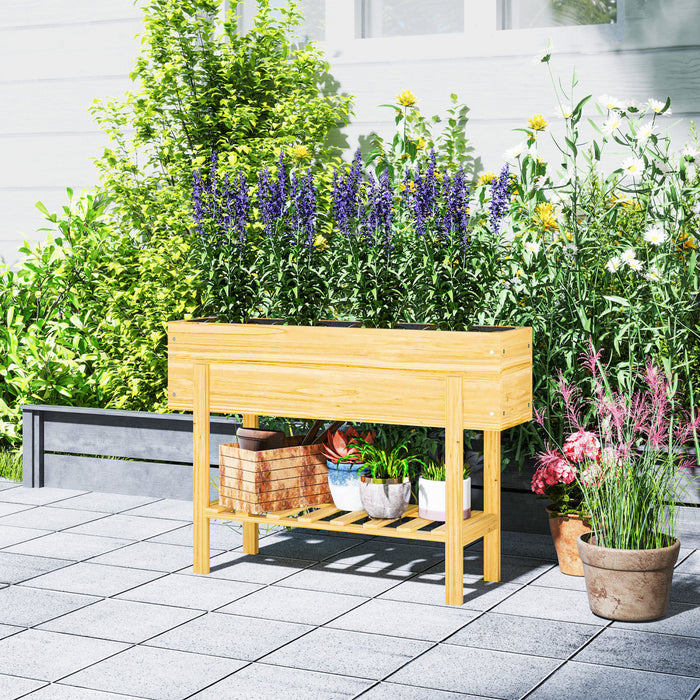 Outsunny Lit De Jardin Sureleve, Jardiniere Avec Etagere, Bois Naturel
