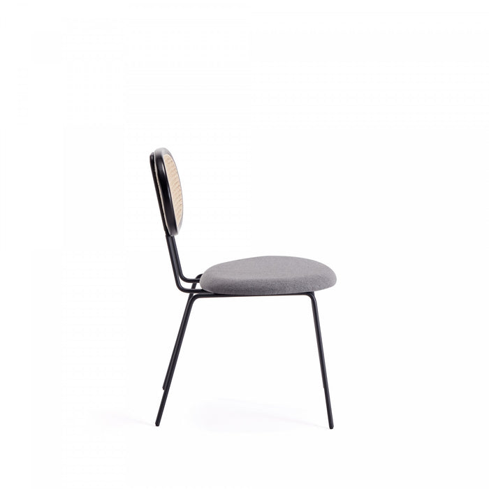 Chaise de salle a manger Jardin Industry Chic avec dossier en cannage et assise rembourree, noir et gris - Lot de 4