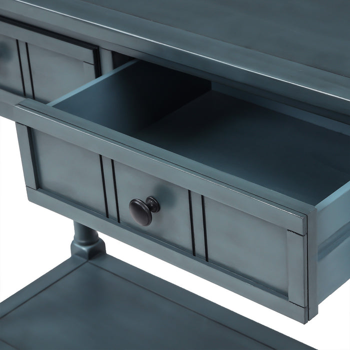 Table Console Traditionnelle Jeremy En Bois Massif Avec Tiroirs Et Etagere - Bleu Marine