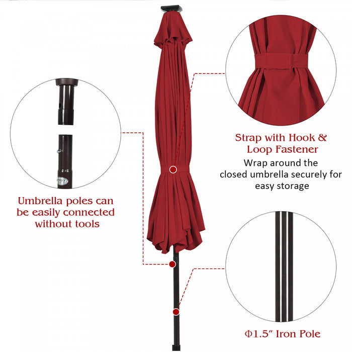Costway Parasol de marche solaire LED de 10 pieds avec reglage d'inclinaison et manivelle