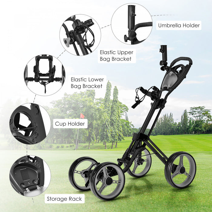 Goplus Pliant 4 Roues Golf Pousser Chariot W / Frein Tableau De Bord Poignee Reglable Gris