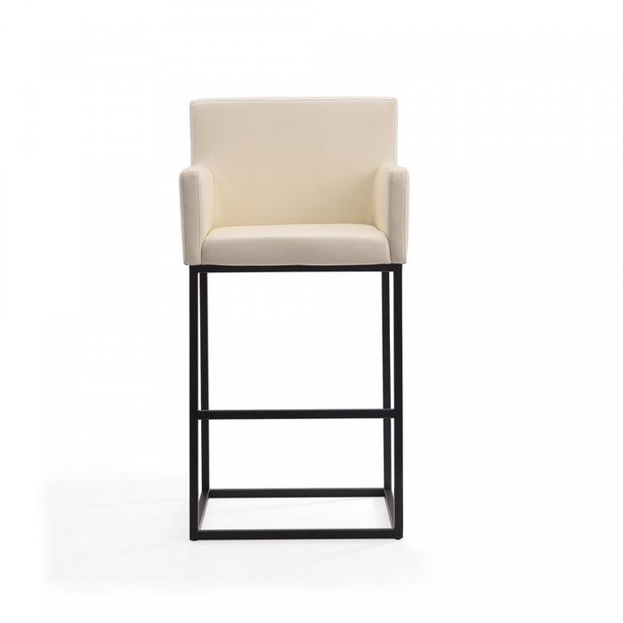 Tabouret de bar rembourre en metal style mid-century modern Ambassador, creme - Lot de 3