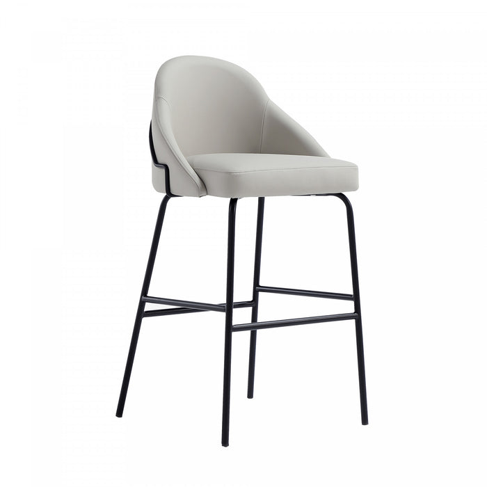 Tabouret de bar moderne en metal Gracie avec revetement en tissu, gris pierre et noir - Lot de 3