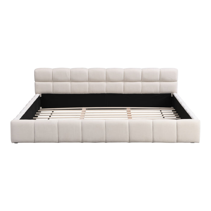 Eleanor Lit elegant avec revetement en chenille et design a damier, Taille King, Beige