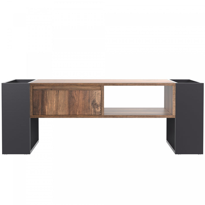 Table Basse Kay Avec Tiroir Sans Poignee Et Double Rangement, Gris