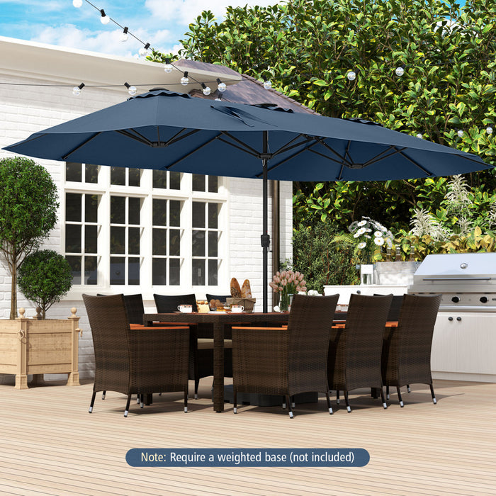 Costway Parasol de patio extra-large de 15,5 pieds avec lumieres solaires LED et 12 baleines robustes bleu marine