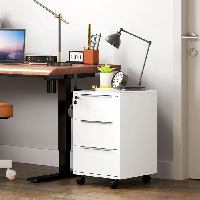 HOMCOM Classeur vertical avec serrure, 3 tiroirs, blanc