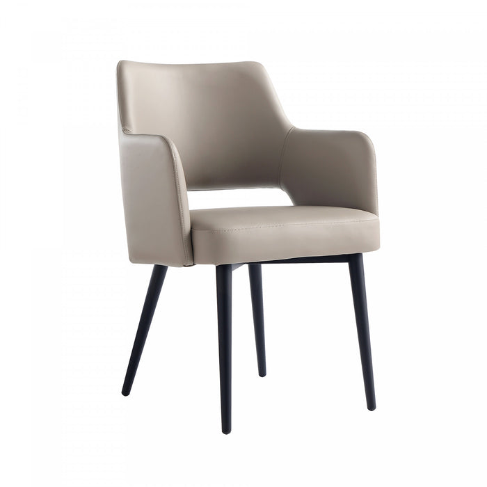 Fauteuil moderne Tremont en cuir vegetalien avec accoudoirs en metal, taupe - Lot de 2