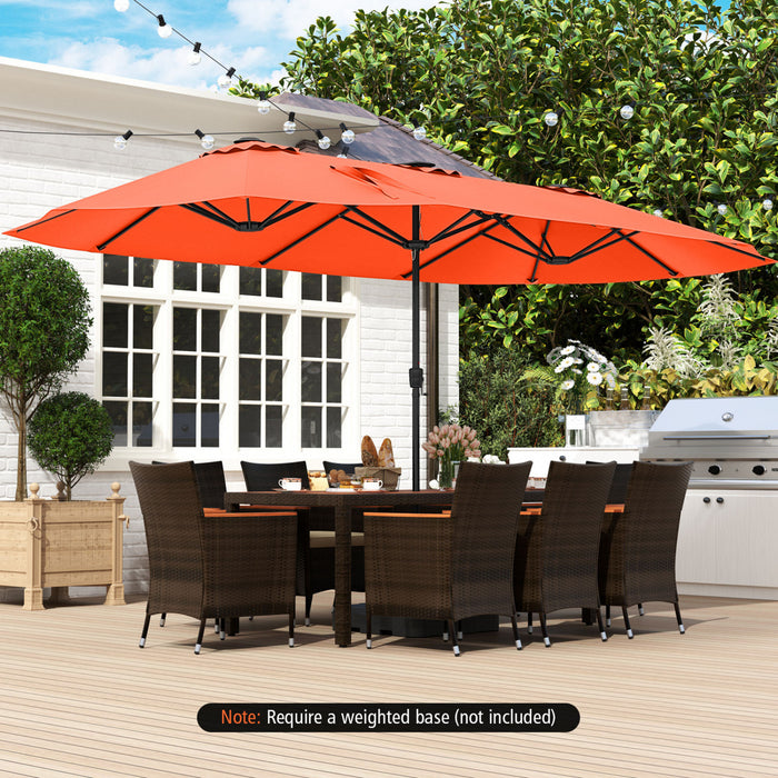 Costway Parasol de patio extra-large de 15,5 pieds avec lumieres solaires LED et 12 baleines robustes orange