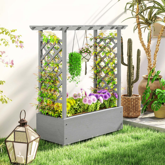 Outsunny Jardiniere Surelevee Avec Treillis, Jardiniere En Bois Surelevee