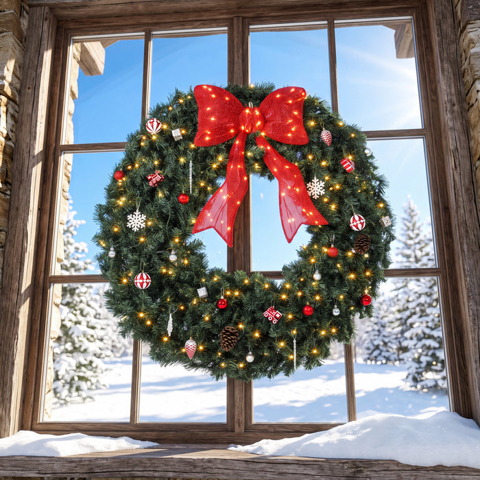 HOMCOM Couronne de Noel lumineuse 122 cm, verte