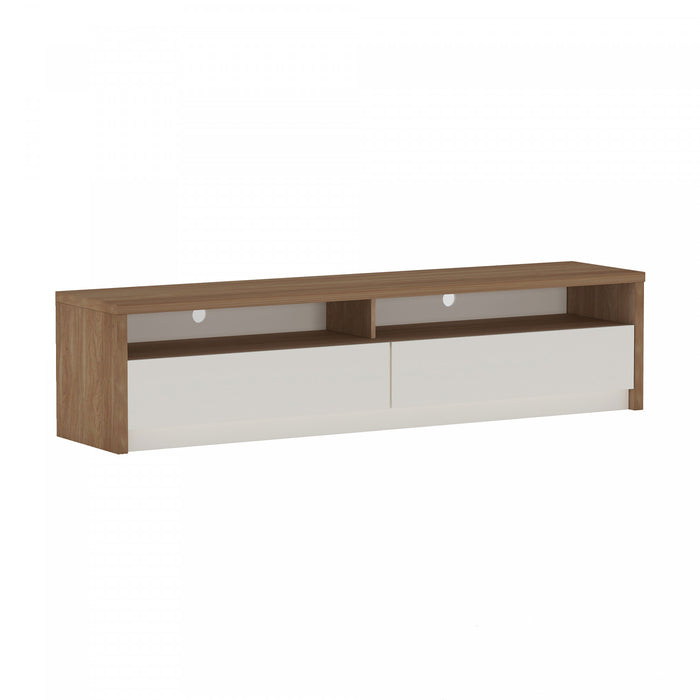 Meuble TV contemporain moderne Duncan 70\" en erable et blanc casse