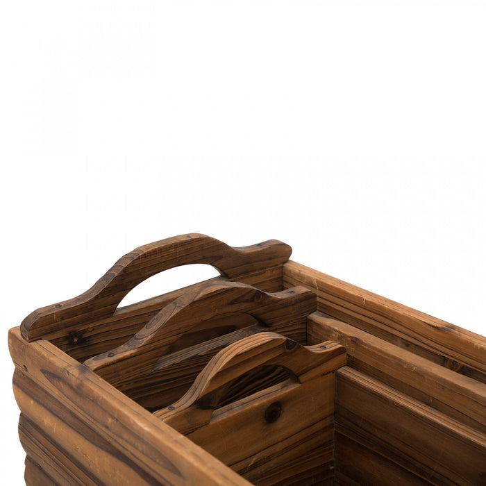 Outsunny 3 Pieces Jardiniere Sureleve En Bois Rectangulaire Avec Poignee