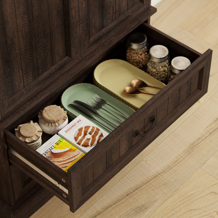HOMCOM Armoire de cuisine 72\" avec eclairage LED et etageres de porte, Brun