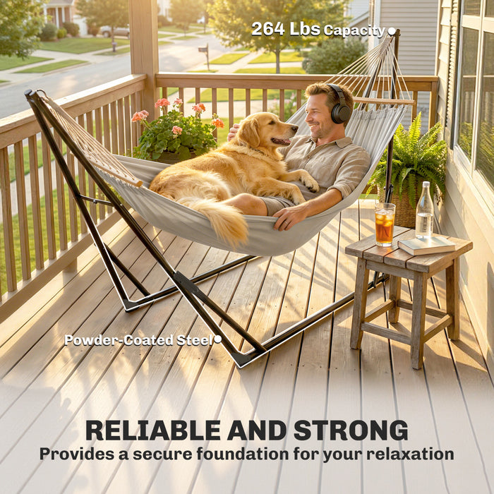 Outsunny - Support de hamac portable et reglable, capacite 120 kg, noir