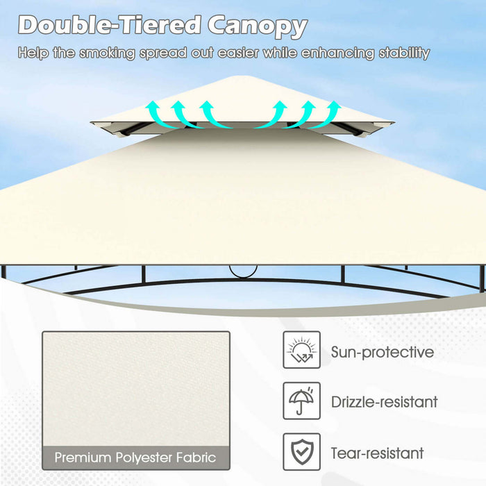 Costway 8’ X 5’ Grill Gazebo Avec 2 Etageres 7 Crochets Cadre En Metal Soft Top Beige