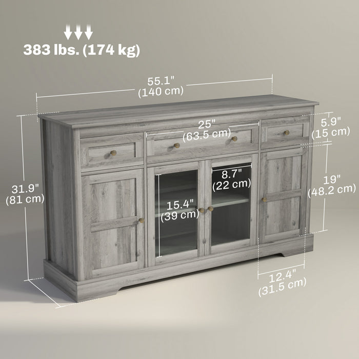 HOMCOM Buffet, meuble bar a cafe, Chene gris patine