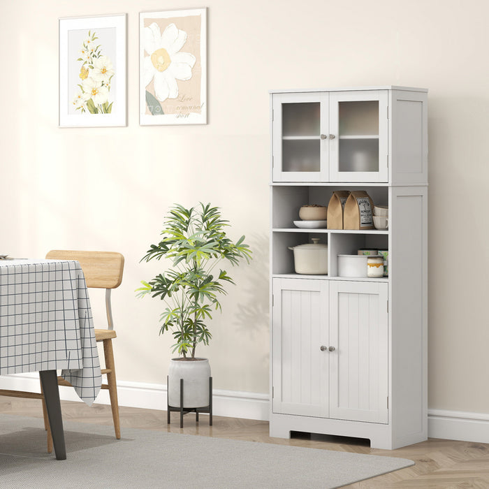 HOMCOM Armoire de rangement de cuisine moderne avec portes vitrees, Blanc