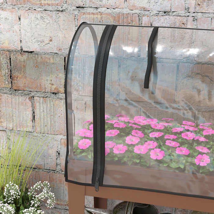 Outsunny 3' X 1' X 4' Lit De Jardin Sureleve Avec Couvercle De Serre Roues Marron