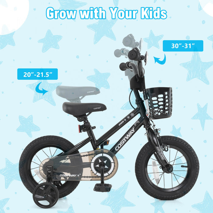 Costway 14\" Velo Pour Enfants Avec Roues D'entrainement Guidon Et Frein A Main Reglable Noir