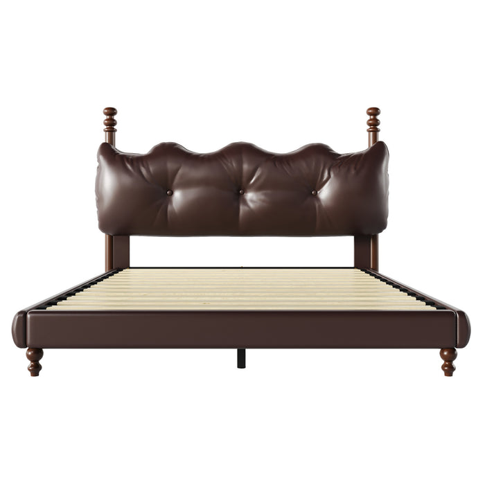 Cadre de lit plateforme en simili cuir Emma avec tete de lit, taille Queen, marron fonce