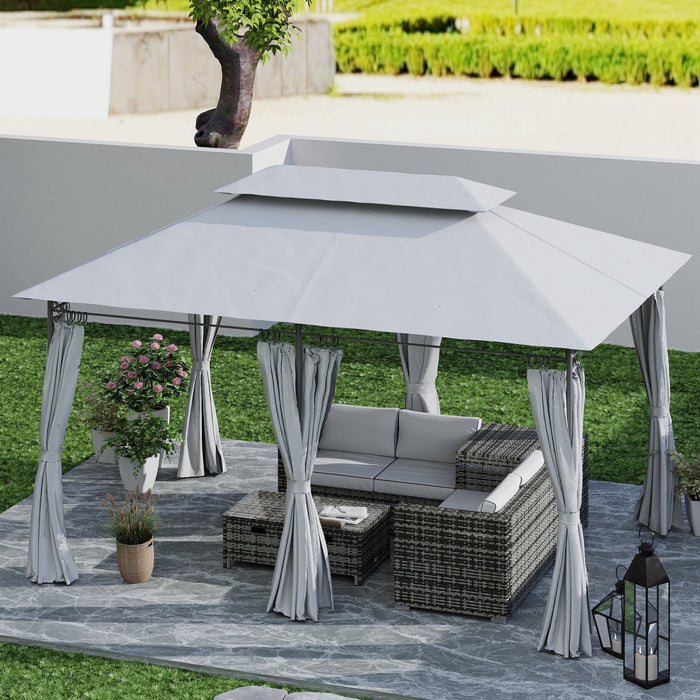 Outsunny Gazebo De Terrasse 10 X 13 Pi Avec Rideaux, Gris Fonce