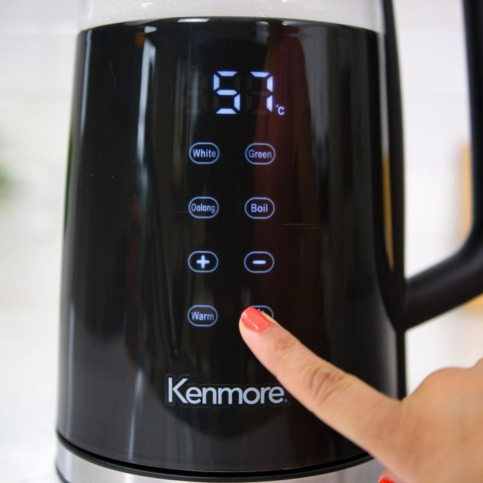 Bouilloire Kenmore de 1,7 L en verre à double paroi avec écran tactile, noire - KKTKDB 1.7 L