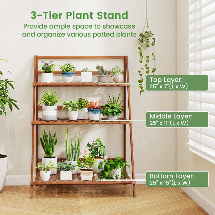 Costway Etagere Pliante A 3 Niveaux Presentoir Pour Pots De Fleurs En Bambou Range-livres / Organisateur