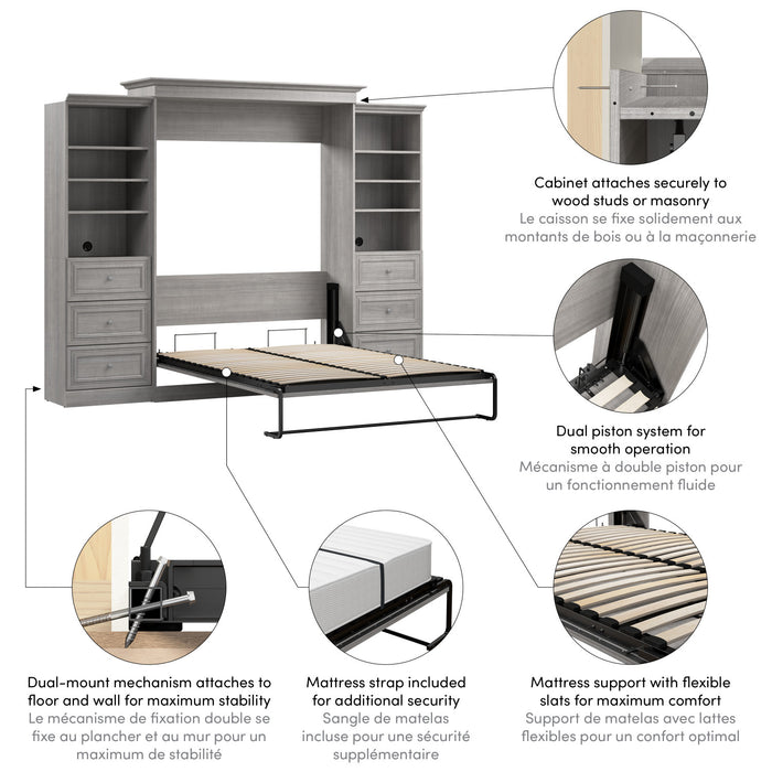 Grand lit escamotable Versatile de Bestar de 115 po (L) avec 2 organisateurs de garde-robe et tiroirs - gris platine